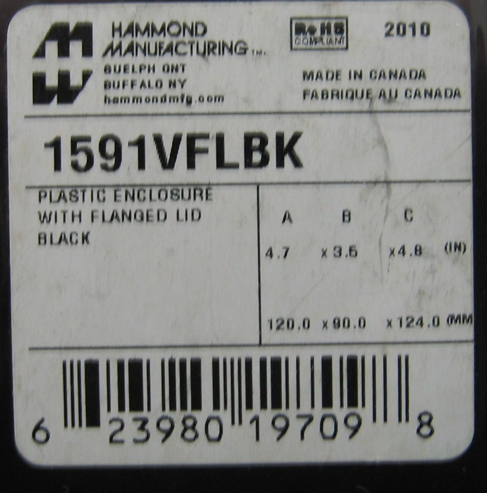 HAMMOND MANUFACTURING 1591VFLBK PLASTIC ENCLOSURE FLANGED LID BLACK