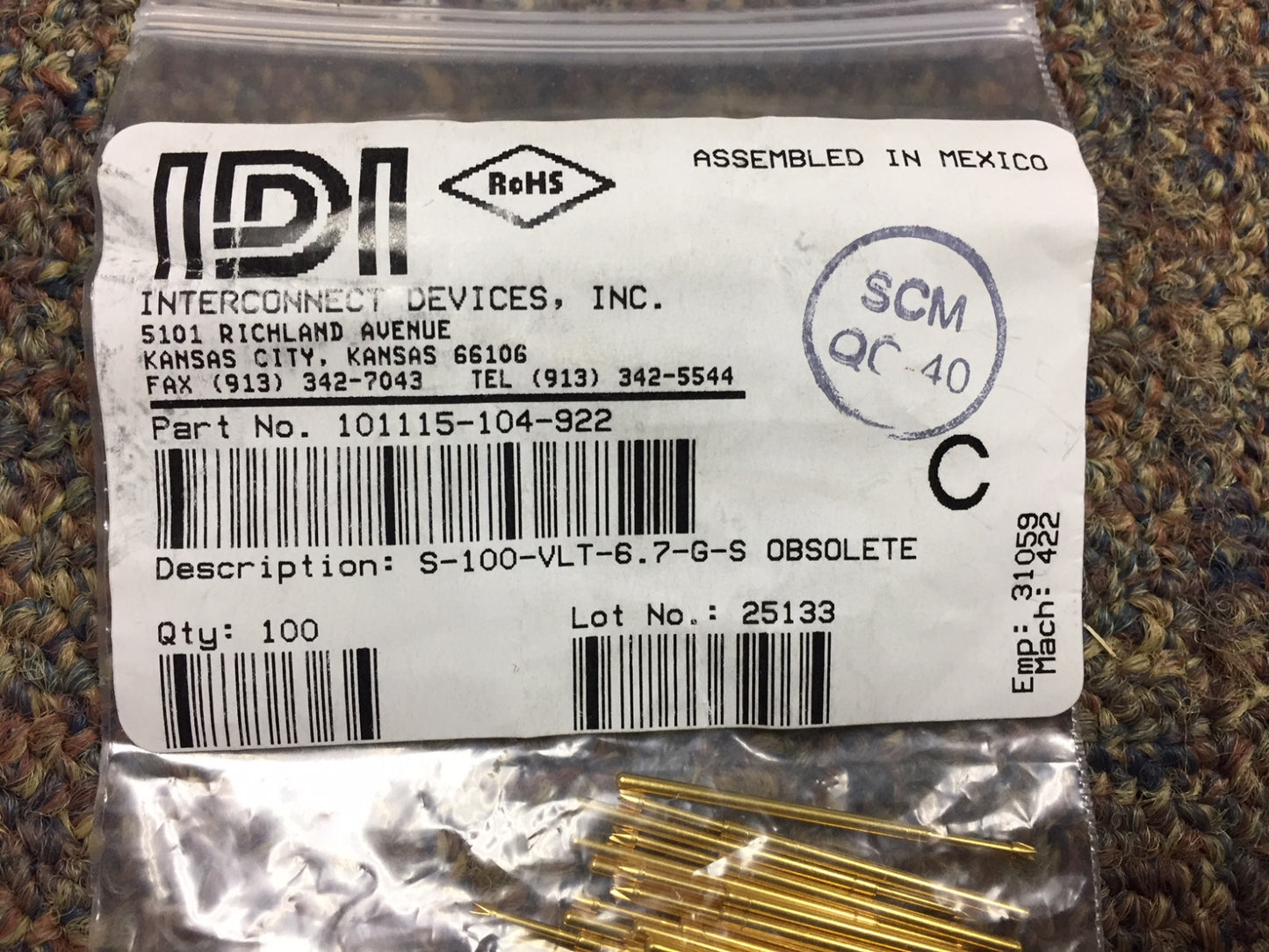 NEW IDI Contact Test Probe Part Number 101115-104-922