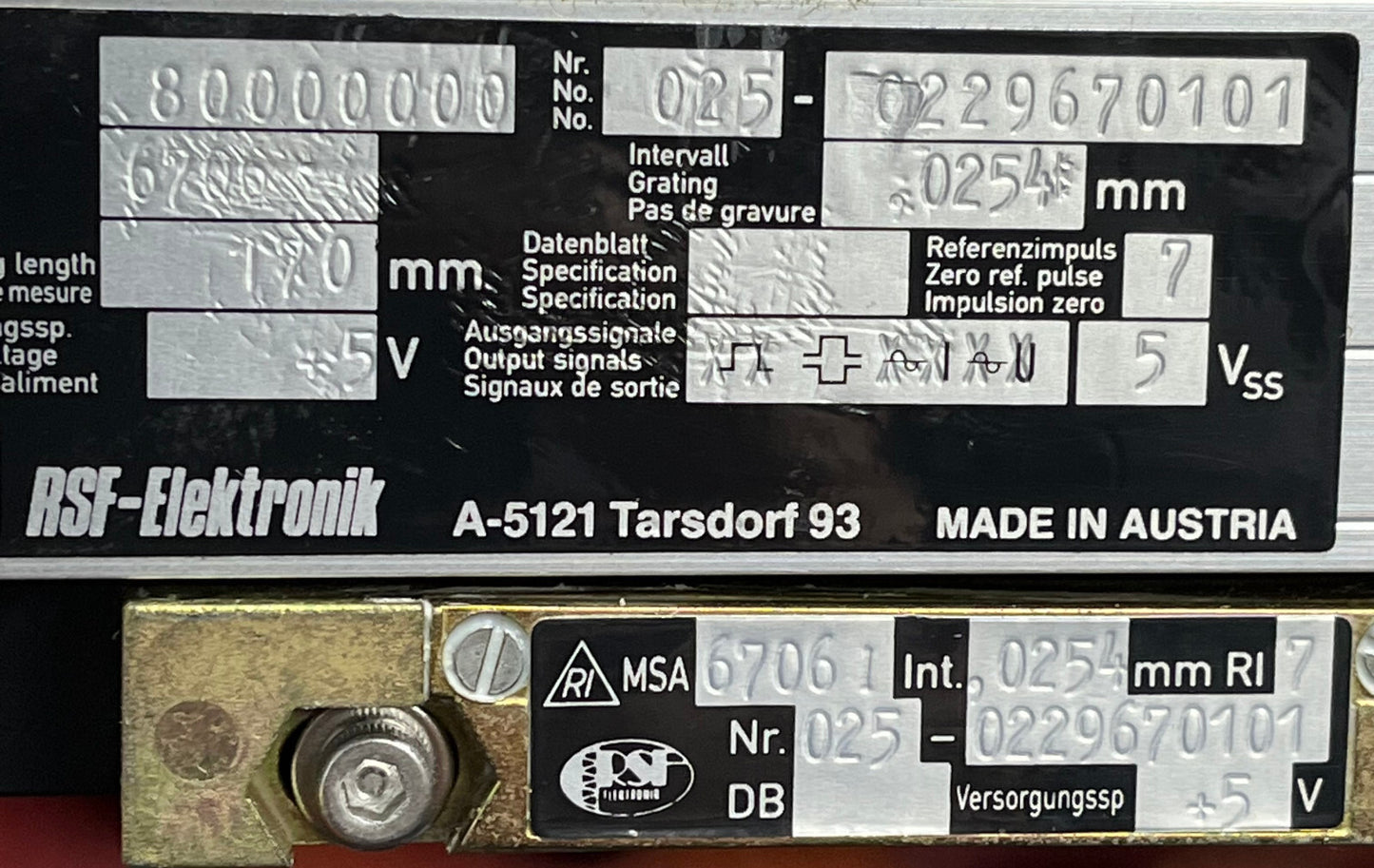 RSF ELEKTRONIK MSA 6706 67061 170MM LINEAR ENCODER W/ Parker Daedal 106061C20ELH
