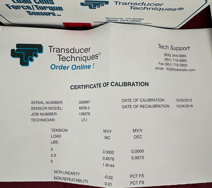 TRANSDUCER TECHNIQUES MDB-5 MINI LOAD CELL 5LBS