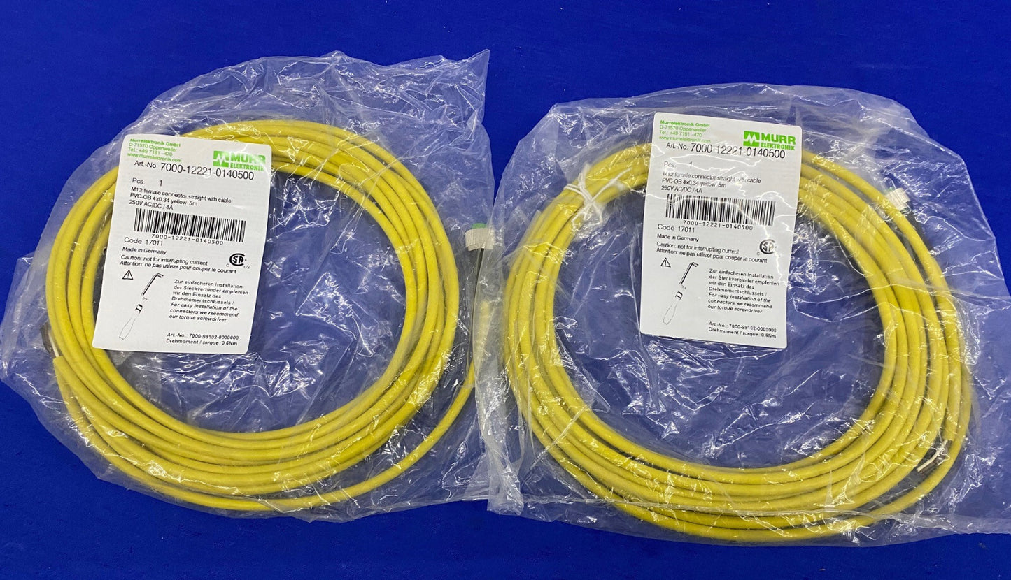 MURR ELEKTRONIK 7000-12221-0140500 M12 FEMALE CONNECTOR STRAIGHT - LOT OF 2