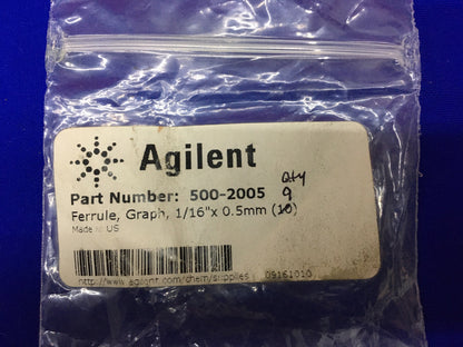 AGILENT 500-2005 FERRULE GRAPHITE 1/16" X 0.5mm '1 CONTAINER CONTAINS 9 FERRULES
