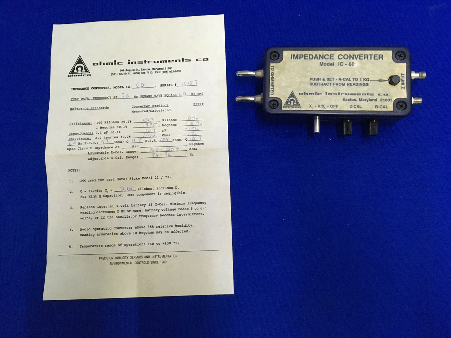 OHMIC INSTRUMENTS IC-60 / IC 60 IMPEDANCE to OHM CONVERTER R-CAL TO  1 KΩ
