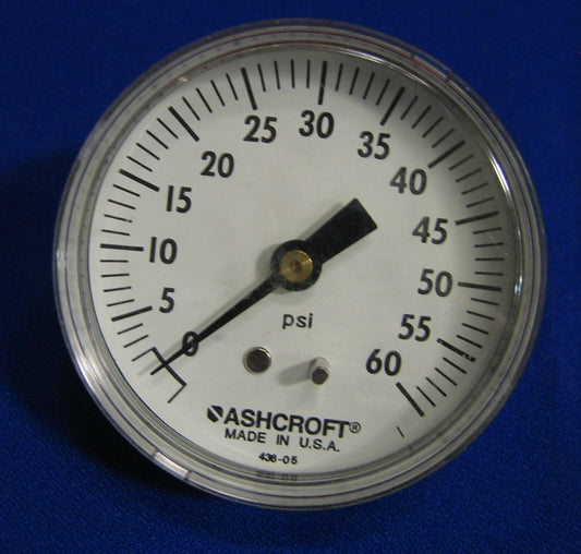 ASHCROFT MODEL 436-05 0-60 PSI PRESSURE GAUGE BRASS SOCKET BRONZE TUBE