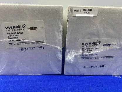 VWR 60825-430 CULTURE TUBES LIME GLASS DISPOSABLE - 1 LOT 2 PKGS OF 250 TUBES EA