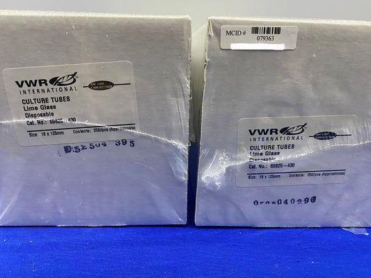 VWR 60825-430 CULTURE TUBES LIME GLASS DISPOSABLE - 1 LOT 2 PKGS OF 250 TUBES EA