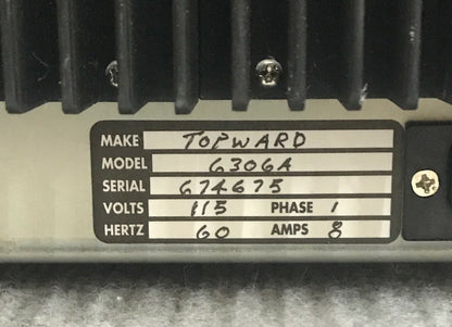TOPWARD 6306A DC 6 AMP DUAL TRACKING DC POWER SUPPLY 115V 1PH 60HZ 8AMPS