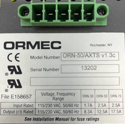 ORMEC MOTION CONTROLLER SERVO ORN-50/AXTS V1.3C 5 SLOT PROCESSOR - PARTS/REPAIR