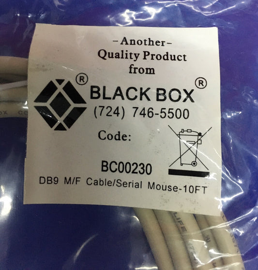 QTY 5 - BLACK BOX BC00230 DB9 M/F CABLE/SERIAL MOUSE-10FT