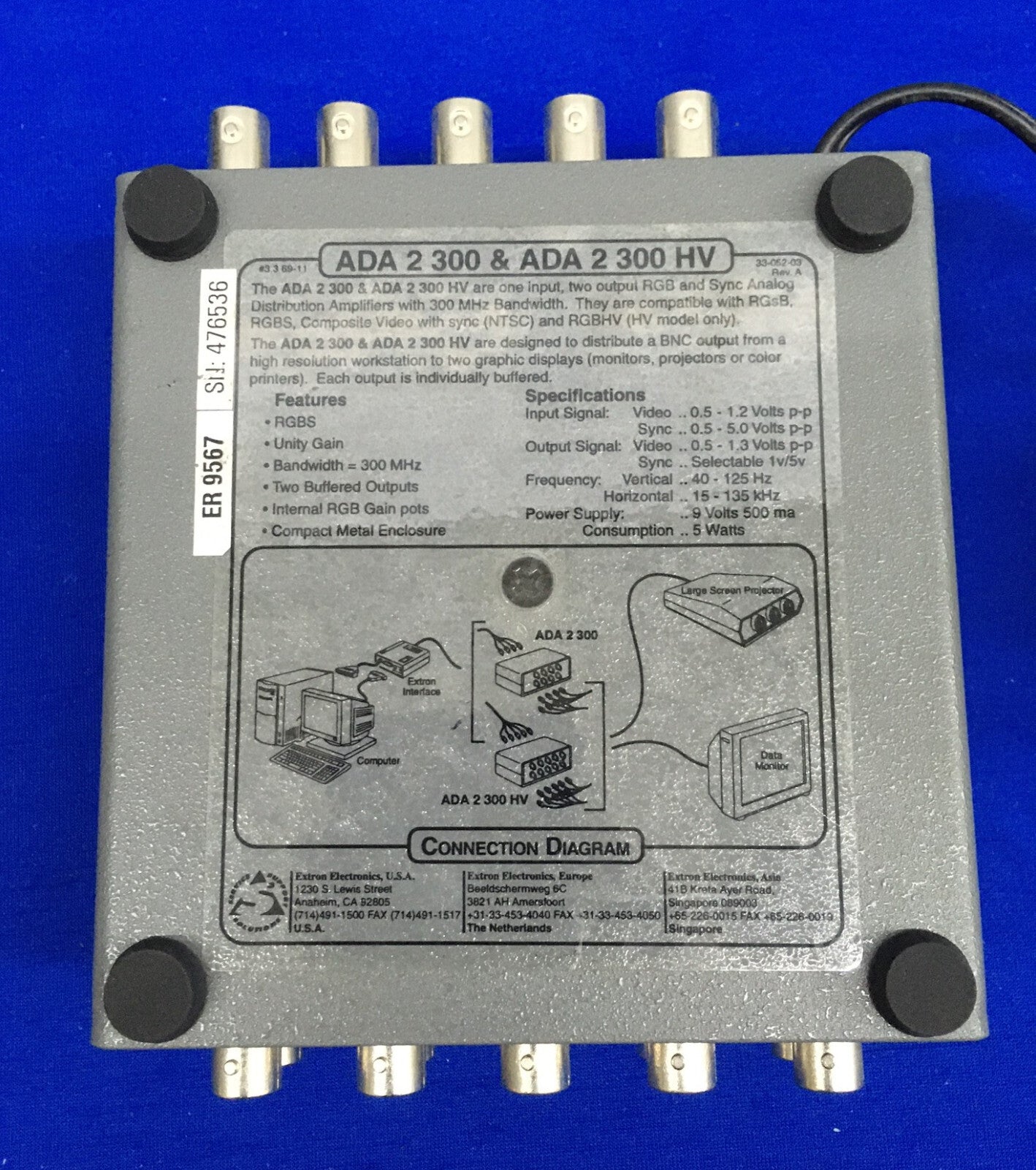 AMPLIFICATORE DI DISTRIBUZIONE AUDIO EXTRON ELECTRONICS ADA 2 300 HV