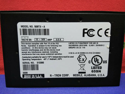N-TRON 508TX INDUSTRIAL ETHERNET SWITCH 8 PORT