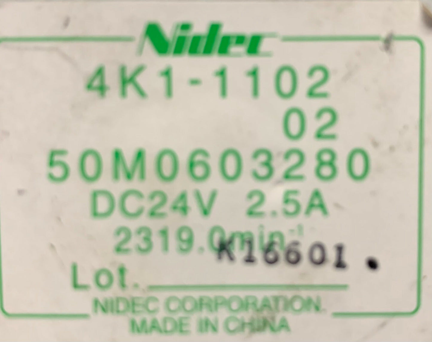1 Lot Qty of 2 - NIDEC Motor 4K1-1102 50M0603280 DC24V 14002180