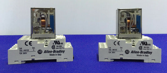 1 LOT OF 2 Allen Bradley - 700-HN103 MINATURE RELAY SOCKET & 700-HC24Z24-4 RELAY