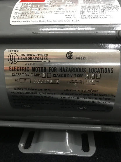 DAYTON 6K039Q HAZARDOUS LOCATION MOTOR ITEM IS USED TESTED WORKS GOOD 1/2 HP