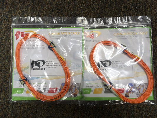 FIS Custom Patch Fiber Cable, Duplex 3mm MM 62.5um OM1 Fiber LC/PC to LC/PC 3m