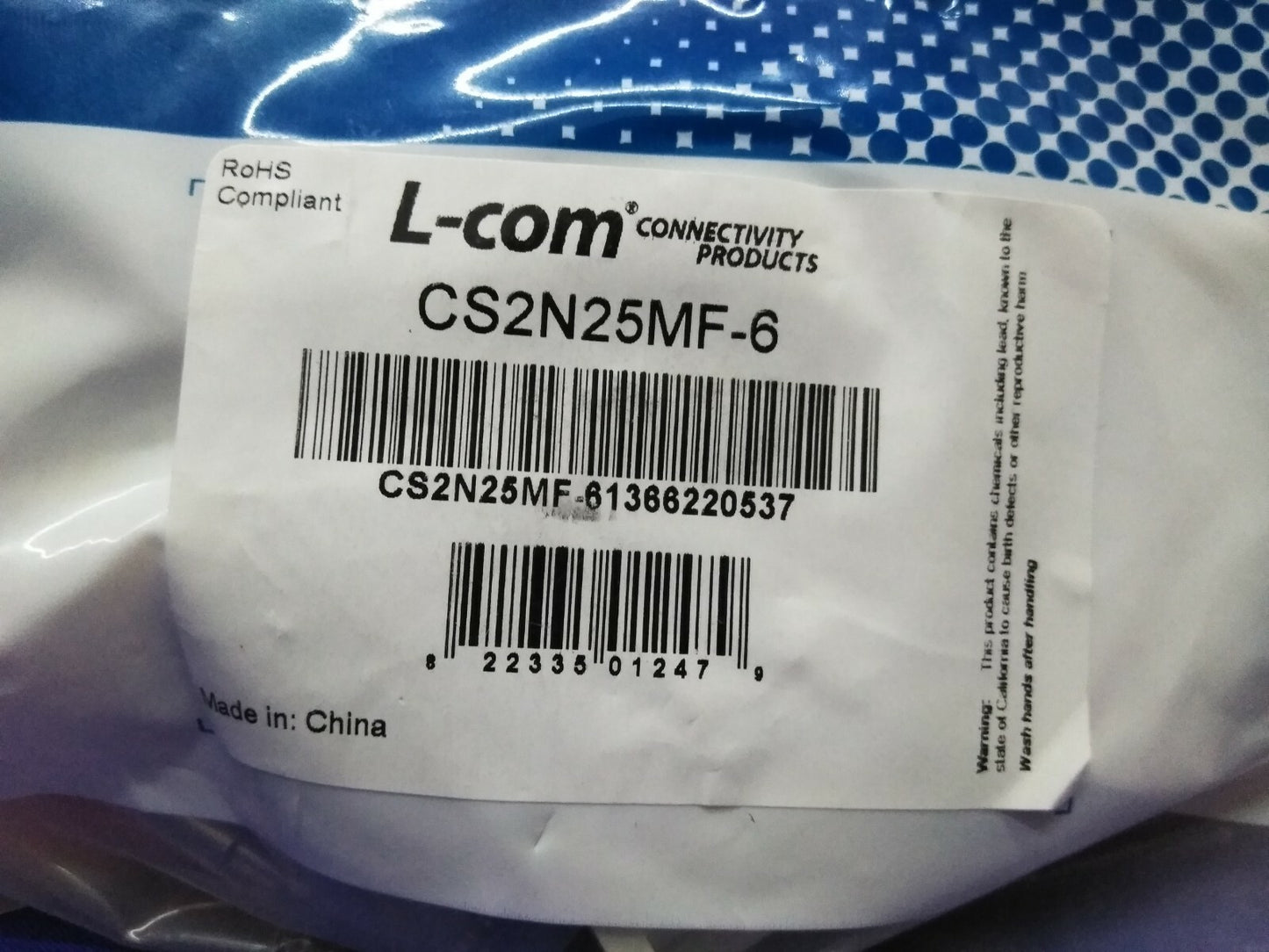 L-Com CS2N25MF-6 geformtes D-Sub-Kabel DB25 Stecker/Buchse, 1,83 m. 