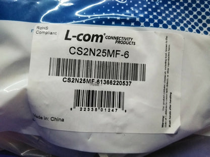 L-Com CS2N25MF-6 geformtes D-Sub-Kabel DB25 Stecker/Buchse, 1,83 m. 