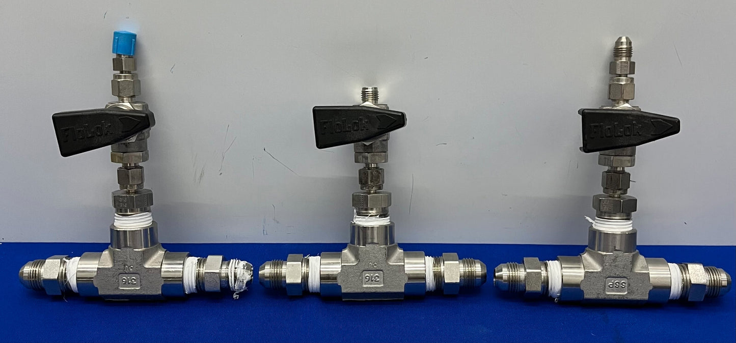 SSP FLOLOK 2-WAY BALL VALVE 316 312-K BLK-XP98 / SSP FEMALE 3-WAY FITTINGS QTY 3