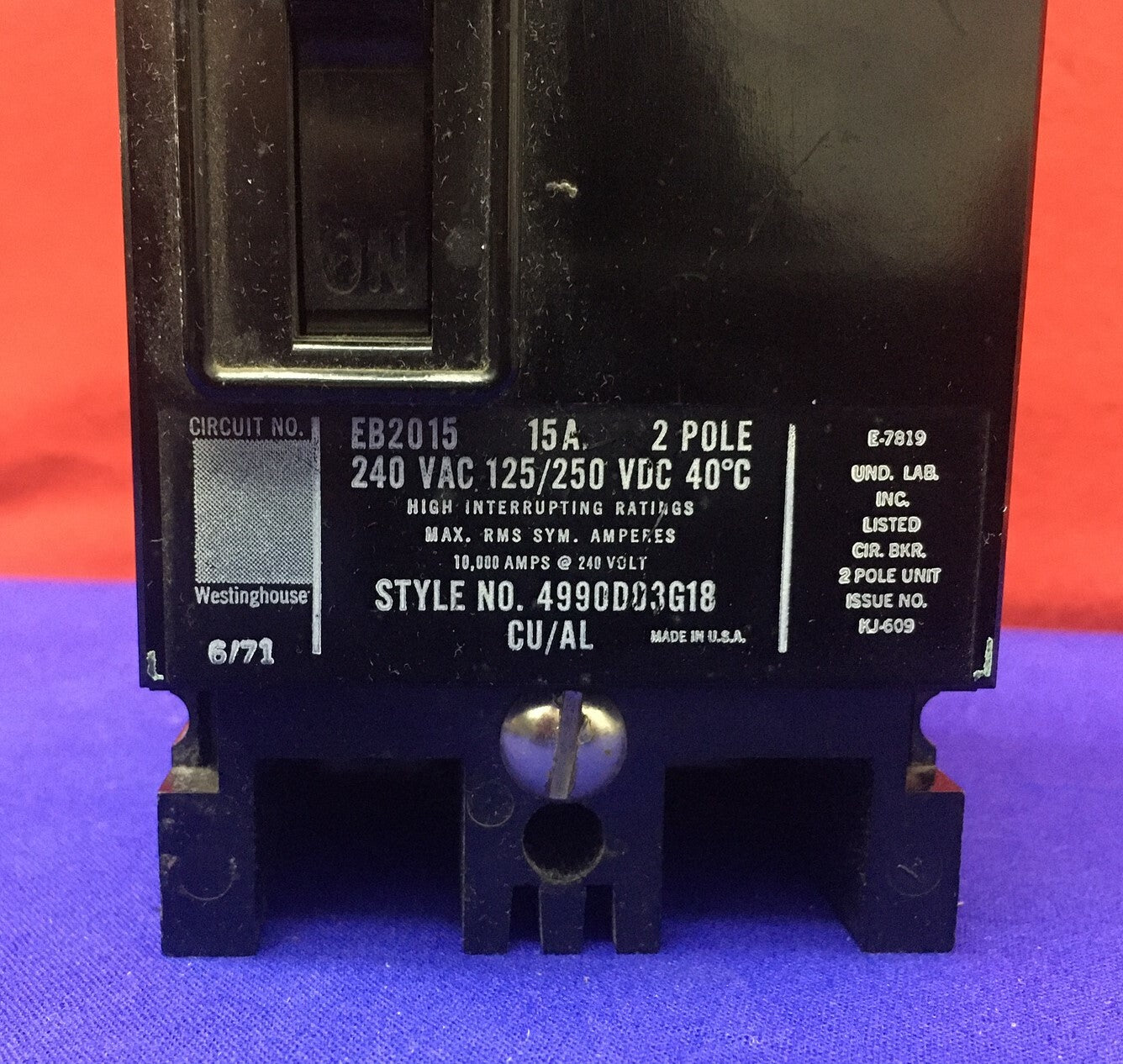 WESTINGHOUSE EB2015 MOLDED CASE CIRCUIT BREAKER