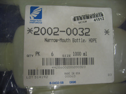 NALGE NUNC 2002-0032 NARROW MOUTH 100ml BOTTLES "SELLING AS 1 LOT OF QTY 6"