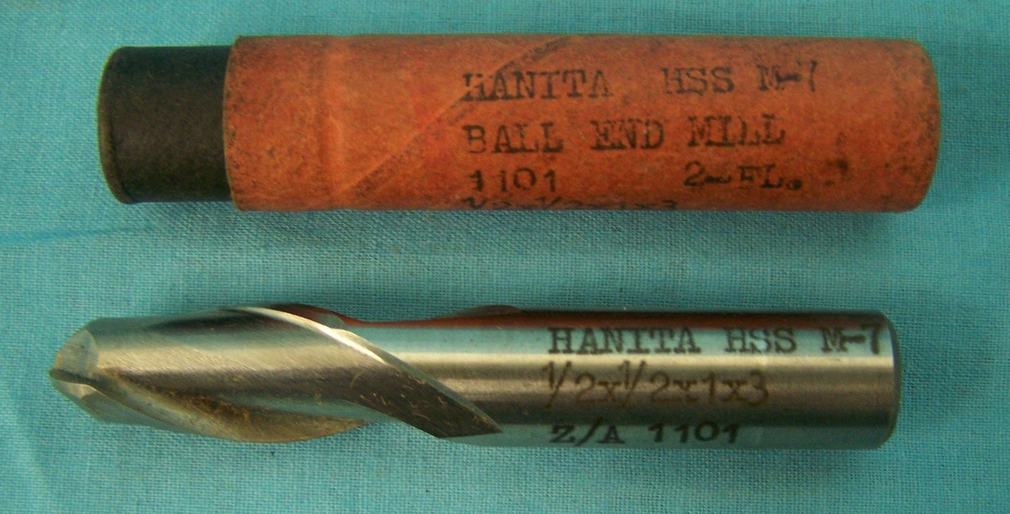 HANITA HSS M-7 BALL END MILL  1101  2 FL  1/2 X 1/2 X 3