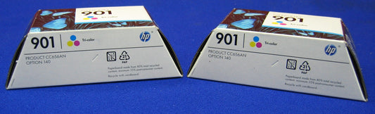 QTY 2 - HP / HEWLETT PACKARD 901 / CC656AN OPTION 140 TRI-COLOR INK CARTRIDGE