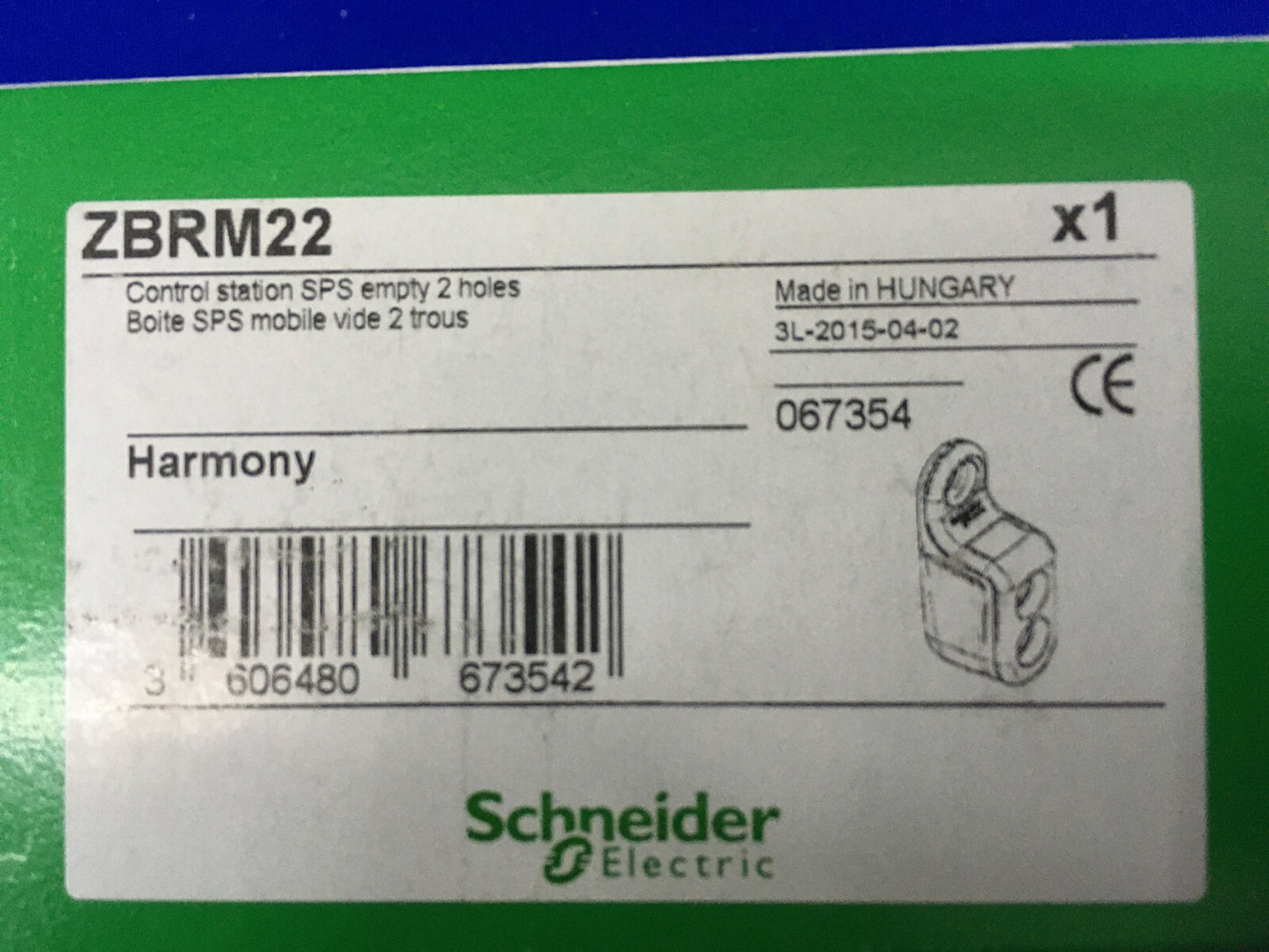 SCHNEIDER ELECTRIC ZBRM22 HARMONY CONTROL STATION SPS EMPTY 2 HOLES