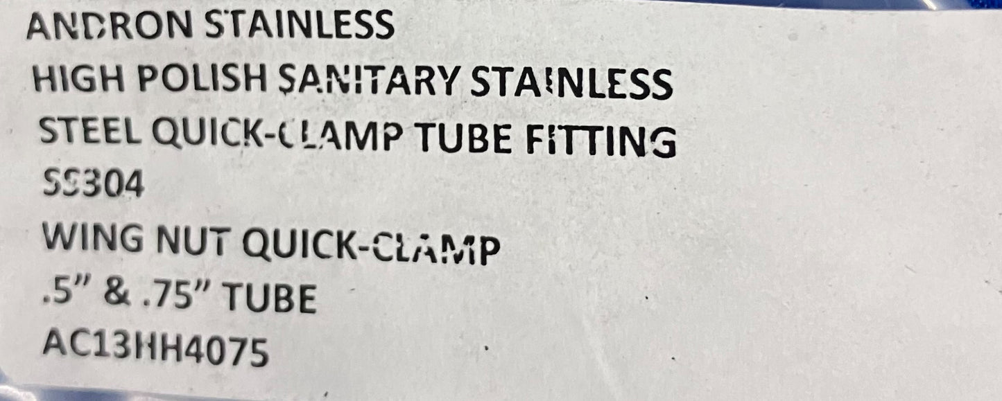 ANDRON STAINLESS WING NUT QUICK CLAMP .5'' &.75'' TUBE AC13HH4075 LOT OF 3