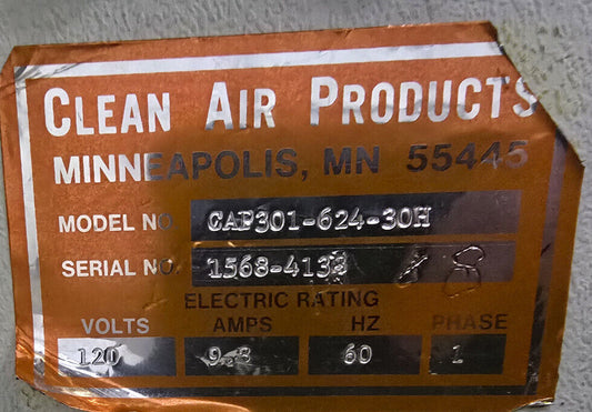 CLEAN AIR PRODUCTS CAP301-624-30H 6FT HORIZONTAL LAMINAR FLOW CLEAN BENCH