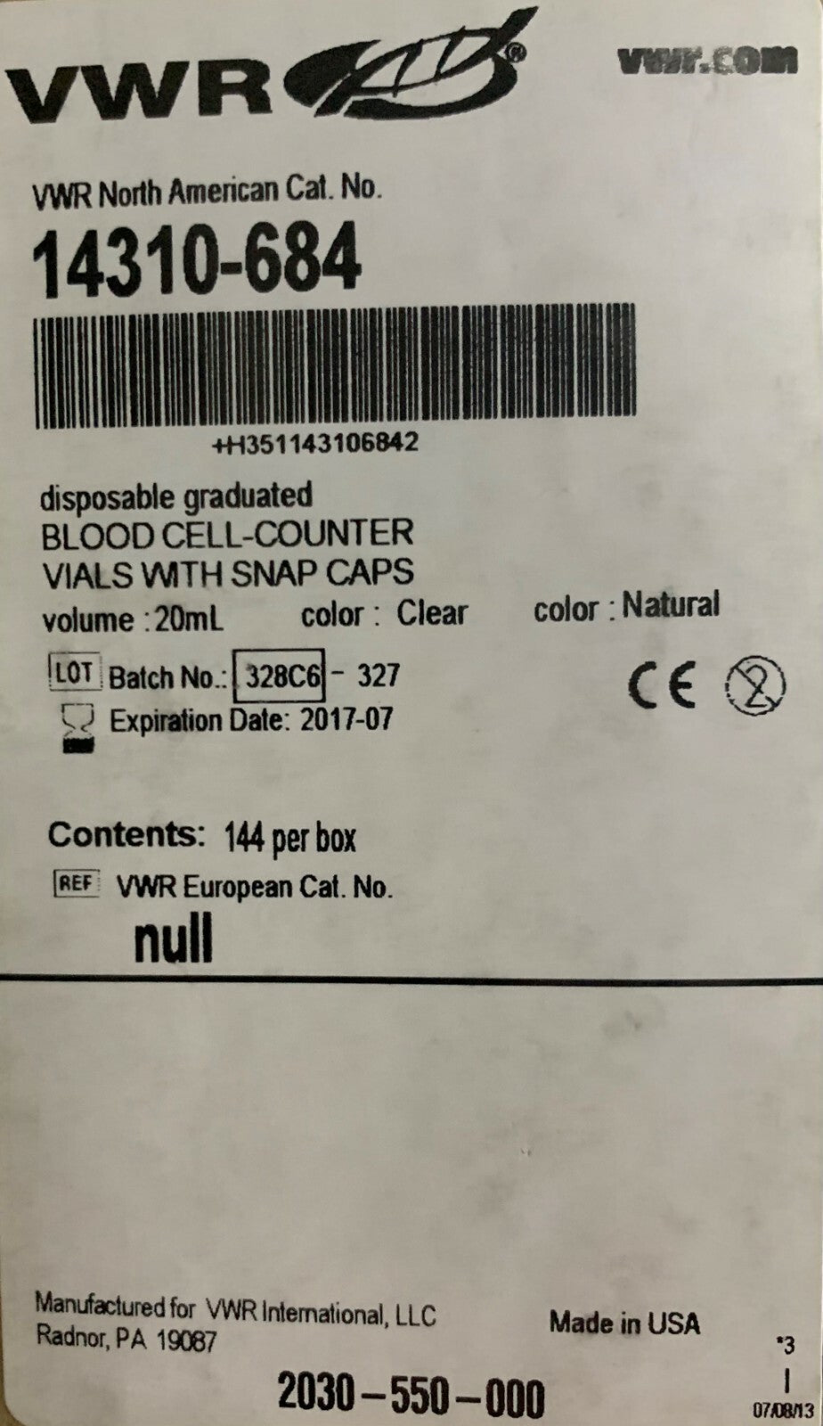 VWR Disposable Vials 14310-684 (Clear) with Snap Caps (Natural)