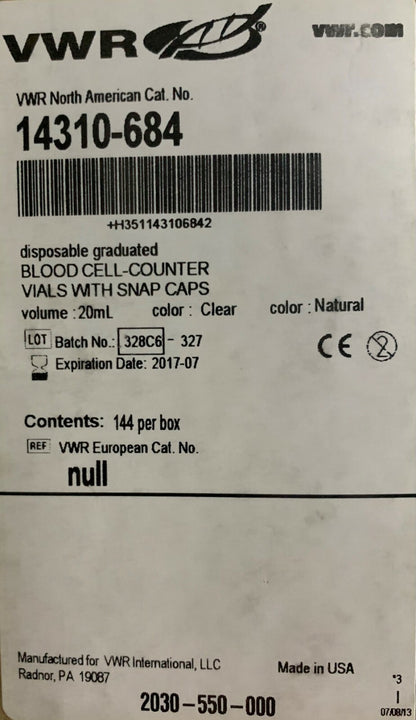 VWR Disposable Vials 14310-684 (Clear) with Snap Caps (Natural)
