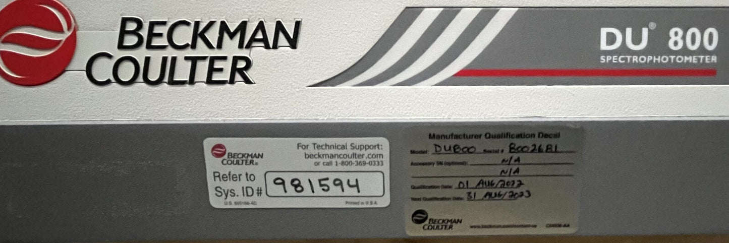 SPECTROPHOTOMÈTRE À BALAYAGE BECKMAN COULTER DU® 800 DU®800 DU800 - PIÈCES/RÉPARATION 