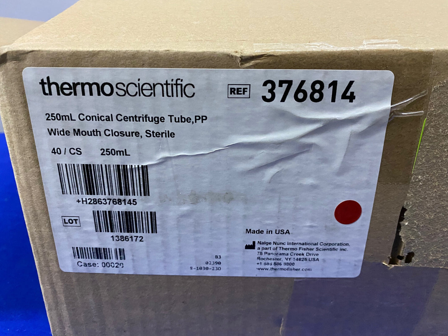 THERMO SCIENTIFIC / NALGE NUNC 250ml CONICAL CENTRIFUGE TUBE - 1 CASE OF QTY 40
