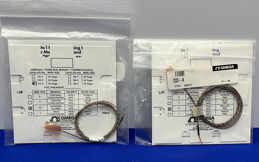 OMEGA CO3-K "CEMENT-ON" THERMOCOUPLES "SURFACE MOUNT" 30 GAGE - 1 LOT OF 2