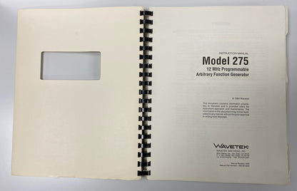 WAVETEK® INSTRUCTION MANUAL 1300-00-023 REV 6/89 FOR MODEL 275