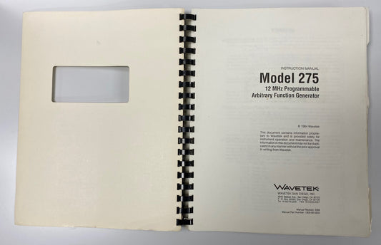 WAVETEK® INSTRUCTION MANUAL 1300-00-023 REV 6/89 FOR MODEL 275