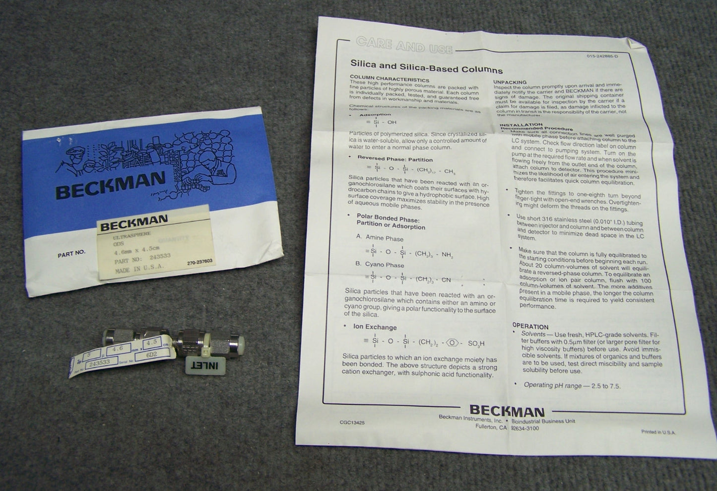 BECKMAN 243533 ULTRASPHERE ODS 4.6mm X 4.5cm COLUMN