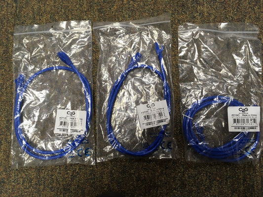 C2G QTY 2 27141 3' CAT6 E QTY 1 31341 5' CAT6 SNAGLESS BLUE  3 Total CABLES