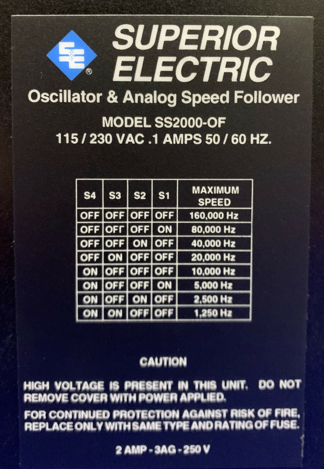 Oscillateur et suiveur de vitesse analogique Superior Electric SLO-SYN 2000 SS2000-OF
