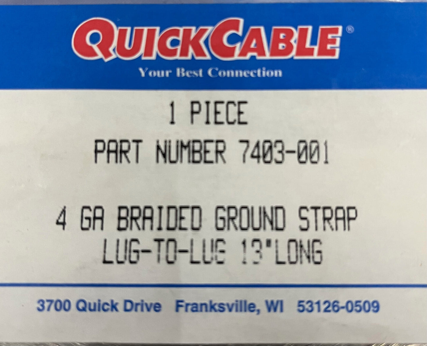CINGHIA DI TERRA INTRECCIATA QUICK CABLE ® 4 GA 7403-001 LUG-TO-LUG 13” LUNGA - QTY 2