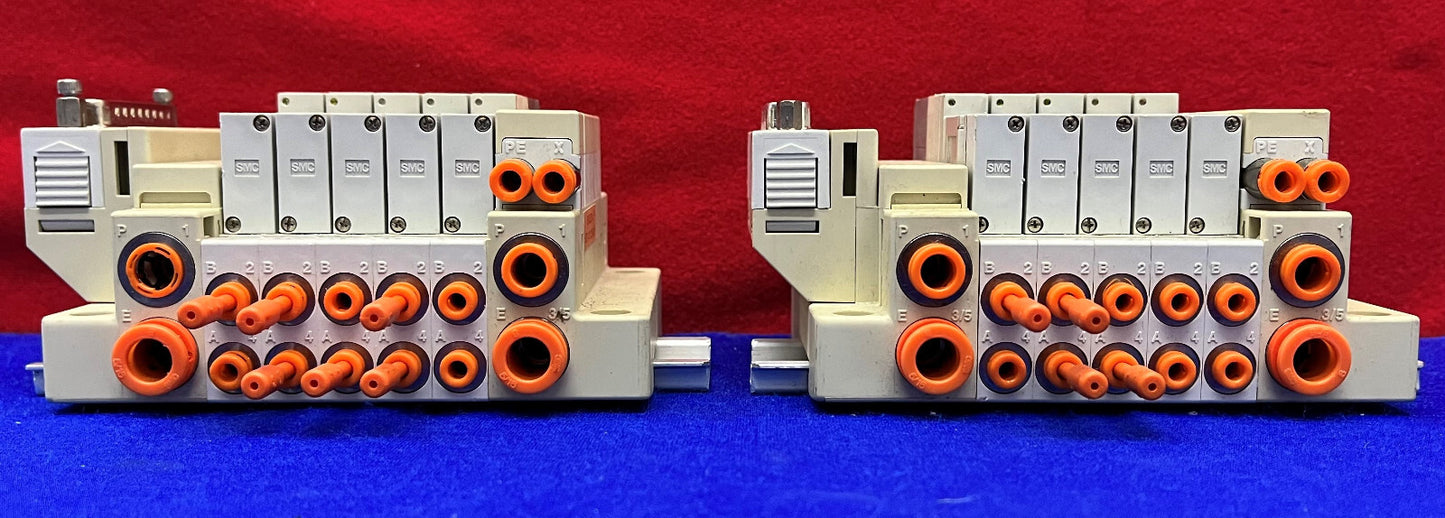 Lot of 2 SMC SS5V1 1011265-00-6 with (5) SV1100-5FU Solenoid Valves