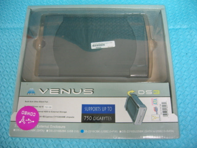 BOÎTIER EXTERNE EN ALUMINIUM VENUS DS3 3,5" PRENANT EN CHARGE JUSQU'À 750 Go SATA VERS USB2 