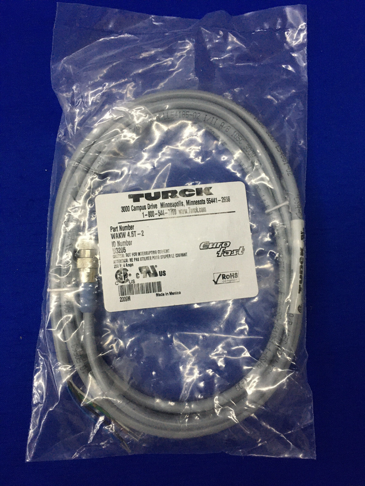 TURCK WAKW 4.5T-2 / WAKW45T2 CORDSET LUNGHEZZA 2 METRI