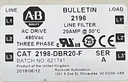 Allen Bradley AB AC DRIVE 2198 / 2198-DBR20-F Ser A FILTRO DE LÍNEA