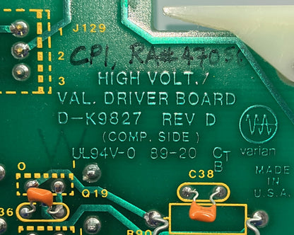 VARIAN HIGH VOLT VAL. DRIVER BOARD D-K9827 REV. D COMP. SIDE UL94V-0 D-9828 RevM