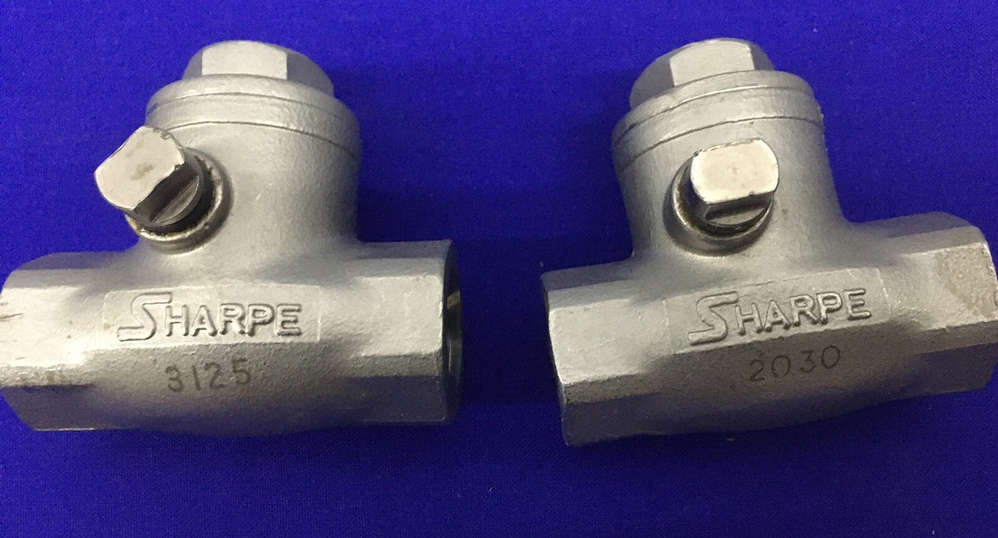 1 LOT QTY OF 2 - SHARPE 3/8 NPT SWING GATE CHECK VALVE CF8M