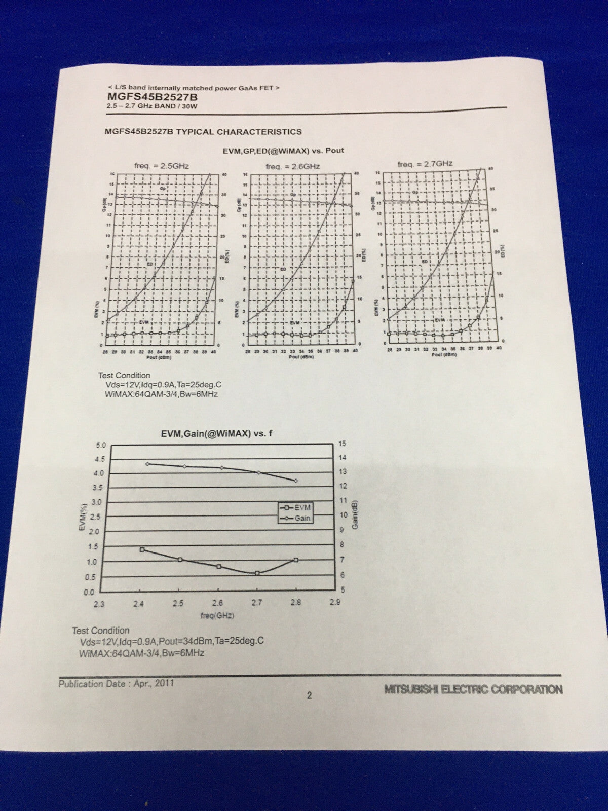 73 PZ - MITSUBISHI ELECTRIC MGFS45B2527B-01 GaAs FET 2,5-2,7 6 HZ