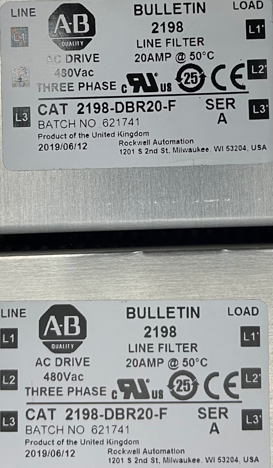 Allen Bradley AB 2198 KINETIX 5700 ENC LINE FILTER 2198-DBR20-F SER A  - QTY 2