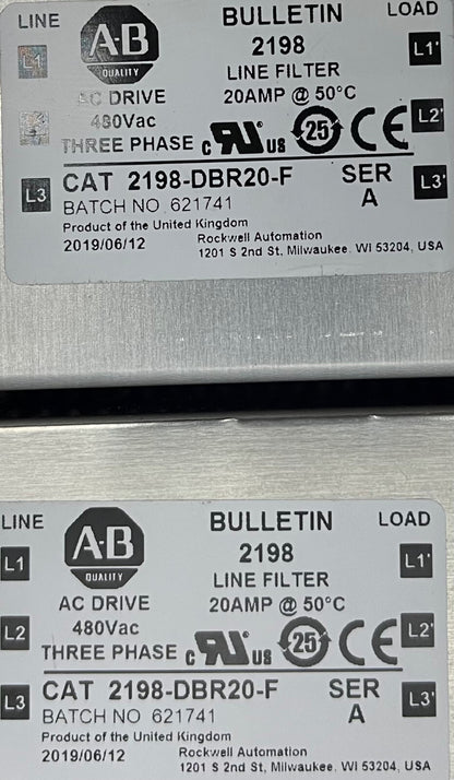 Allen Bradley AB 2198 KINETIX 5700 ENC LINE FILTER 2198-DBR20-F SER A  - QTY 2