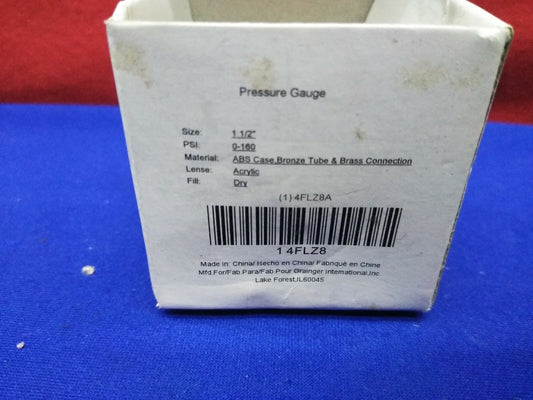 GRAINGER 4FLZ8  PRESSURE GAUGE 0-160 PSI 1 ½” Diameter